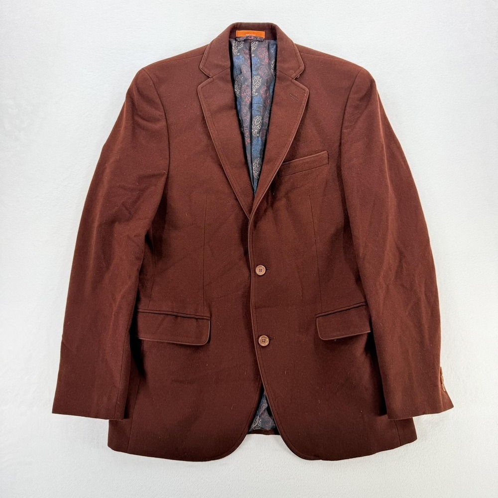 Tallia Blazer Mens 40L Brown Wool Nylon Solid Sport Coat Two Button Regular Fit